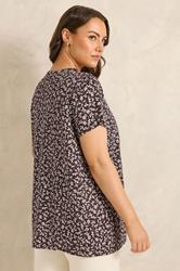 EVANS Plus Size Chocolate Brown Print Cotton Henley Top | Evans 2