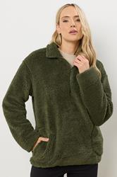 LTS Tall Khaki Green Half Zip Fleece Jacket | Long Tall Sally 3