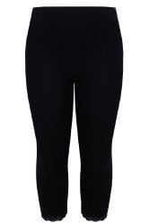 YOURS FOR GOOD Curve Black Cotton Essential Lace Trim Crop Leggings