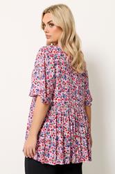 YOURS Plus Size Ditsy Pink Tie Neck Top | Yours Clothing 2