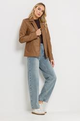 LTS PREMIUM Tall Women's Camel Brown Leather Biker Jacket | Long Tall Sally 2