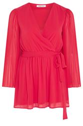 YOURS LONDON Curve Red Pleat Sleeve Wrap Top