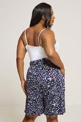 YOURS Plus Size Navy Blue Ditsy Floral Jersey Shorts | Yours Clothing 3