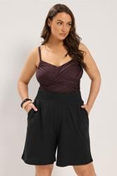 YOURS Curve Black Shirred Shorts