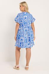 YOURS Plus Size Blue Mixed Shell Frill Sleeve Tunic Dress | Yours Clothing 2