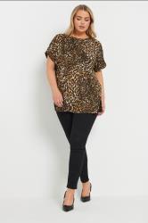 YOURS Plus Size Natural Brown Textured Leopard Print Eyelet Top | Yours Clothing 1