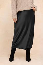 EVANS Plus Size Black Satin Slip-On Midi Skirt | Evans 3