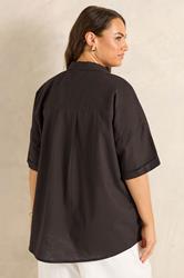 EVANS Plus Size Brown Cotton Boxy Collard Shirt | Evans  2