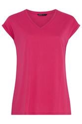YOURS Curve Pink V-Neck Basic T-Shirt