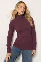 LTS Tall Women's Burgundy Red Knitted Roll Neck Jumper | Long Tall Sally 3