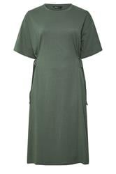 YOURS Curve Khaki Green Front Tie Midi Dress
