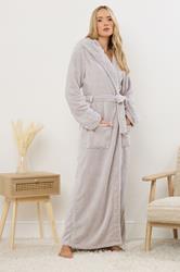 LTS Tall Stone Brown Luxury Soft Fleece Maxi Dressing Gown | Long Tall Sally 1