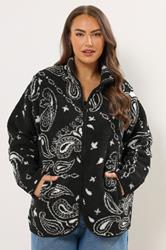 YOURS Plus Size Black Paisley Print Teddy Fleece Jacket | Yours Clothing 1