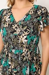 YOURS Plus Size Black & Green Floral Smock Dress | Yours Clothing 4