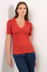 STAR Coral Orange Knitted Pocket Collar Top | StarByJM 1