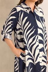 EVANS Plus Size Navy Blue Leaf Print Shirt Dress | Evans 6