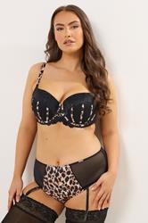 YOURS Plus Size Black Lace Leopard Trim Padded Bra | Yours Clothing 1