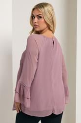 YOURS Plus Size Purple Ruffle Sleeve Stud Top | Yours Clothing 2