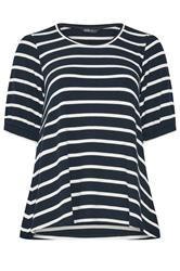 YOURS Curve Navy Blue Stripe Puff Sleeve Top