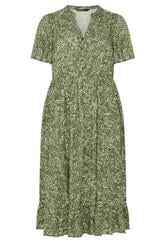 YOURS Curve Khaki Green Floral Midi Dress