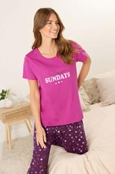 M&Co Pink 'Slow Sundays' Cotton Wide Leg Pyjama Set | M&Co 2