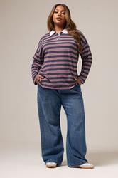 YOURS Plus Size Grey & Red Stripe Rugby Collar Top | Yours Clothing 3