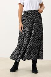 YOURS Plus Size Black Spot Tiered Maxi Skirt | Yours Clothing 3