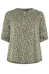 YOURS Plus Size Khaki Green Ditsy Floral Top | Yours Clothing 5