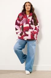 YOURS Plus Size Pink Abstract Quarter Zip Fleece | Yours Clothing 1
