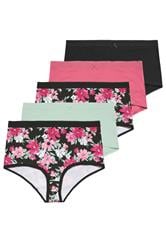YOURSET Curve 5 PACK Black Floral Print Full Briefs