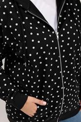 YOURS Plus Size Black Polka Dot Zip Through Raglan Hoodie | Yours Clothing 5