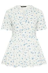 YOURS Curve Ivory White Ditsy Bow Tie Front Peplum Top