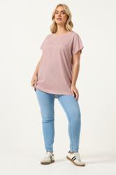 YOURS Plus Size Pink Stud Grown-On Sleeve T-Shirt | Yours Clothing 1