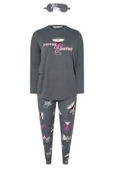 YOURS Curve Grey 'Espresso Yourself' Soft Touch Pyjama & Eye Mask Set