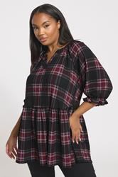 YOURS Plus Size Black Check Textured Peplum Top | Yours Clothing 3