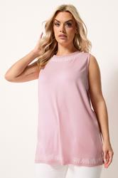 YOURS Plus Size Pink Embroidered Vest Top | Yours Clothing 3
