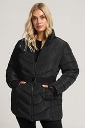 YOURS Plus Size Black Belted Puffer Coat | Yours Clothing 3