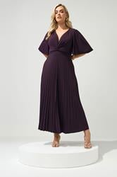 YOURS LONDON Plus Sized Dark Purple Knot Pleated Maxi Dress | Yours Clothing  2