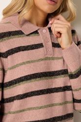 LTS Tall Women's Pink Stripe Knitted Polo Jumper | Long Tall Sally 4
