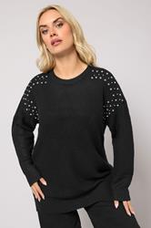 YOURS Plus Size Black Diamante Embellished Knitted Jumper | Yours Clothing 3