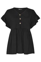 YOURS Plus Size Black Button Frill Sleeve Peplum Top | Yours Clothing 5