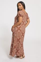 YOURS Plus Size Rust Brown Paisley Textured Milkmaid Dress | Yours Clothing 2