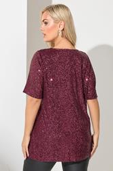 YOURS LONDON Plus Size Burgundy Red Sequin Swing Top | Yours Clothing 2