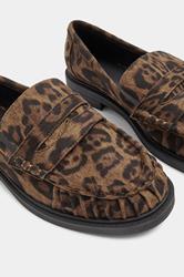 Brown Leopard Print Faux Suede Slip On Loafers In Extra Wide EEE Fit | Yours Clothing 5