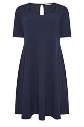 YOURS LONDON Curve Navy Blue Panel Skater Dress