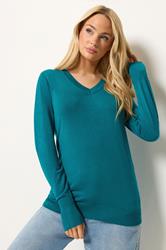 M&Co Teal Blue V-Neck Long Sleeve Jumper | M&Co 3