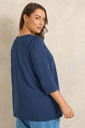 EVANS Plus Size Navy Blue V-Neck Cotton Top | Evans 2