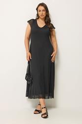 YOURS Plus Size Black Mesh Cap Sleeve Maxi Dress | Yours Clothing 1