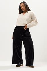 YOURS Plus Size Black Velvet Palazzo Trousers | Yours Clothing 1