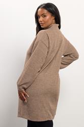 YOURS Plus Size Natural Brown Ribbed Quarter Zip Jumper Dress | Yours Clothing 2